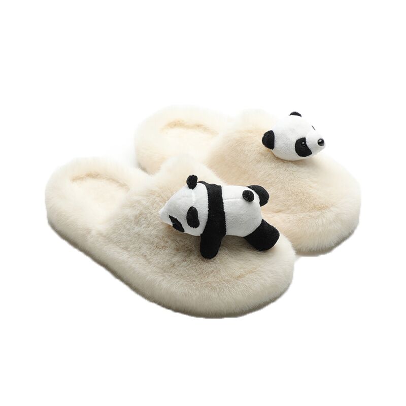 高级感包头毛毛拖鞋女外穿秋冬季可爱熊猫2023新款家居毛绒棉拖鞋