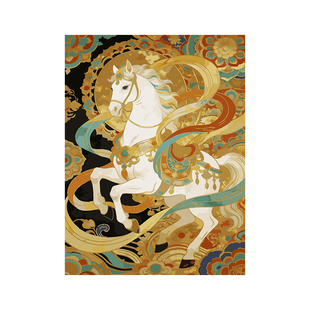 敦煌瑞马数字油画diy填充手工丙烯挂画成人涂色中国风客厅装饰画