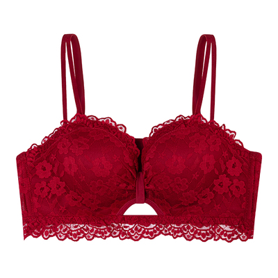 红色本命年小胸聚拢蕾丝文胸加厚
