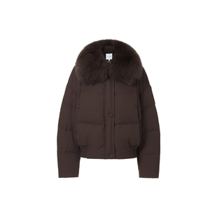 VGRASS【马上有戏】25冬季新款绗线鹅绒羽绒服外套拼接狐狸毛领女