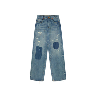 UOOYAA/乌丫2026春季新款「奇幻都市」破洞补丁牛仔裤