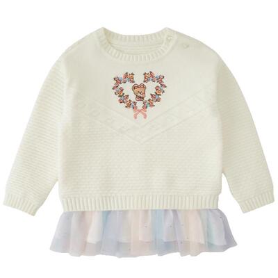 女宝宝彩虹网纱拼接毛衣