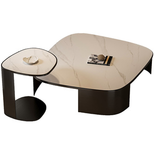 白色岩板茶几组合高级感客厅家用意式极简poliform设计师异形创意