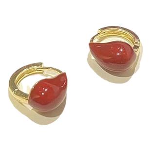 s925银针耳饰红色立体水滴耳扣女轻奢气质高级感精致百搭显白耳环