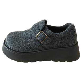 女鞋冬季新款厚底勃肯鞋一脚蹬加绒毛毛棉鞋不累脚乐福鞋好看冬鞋