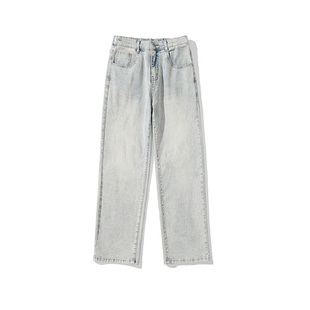 美式街头水洗泛黄牛仔裤男款黄泥染直筒裤潮牌高街做旧休闲长裤子