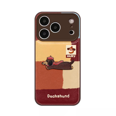 格纹刺绣小狗贴件苹果17手机壳