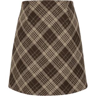 KBNE半身裙女格子包臀裙2025秋冬新款美拉德小个子格子裙a字裙子