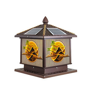 太阳能柱子灯新款迎客松户外防水庭院新农村别墅室外门口围墙灯