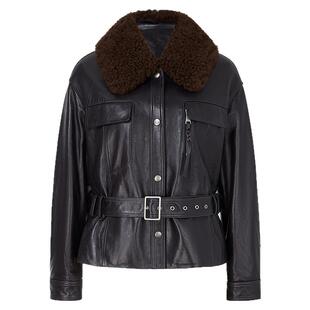 NAERSI娜尔思皮羽绒外套机车毛领皮衣显瘦腰带2025年冬季新款女