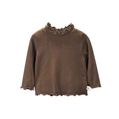 可衣棉尔木耳领长袖咖灰色打底衫