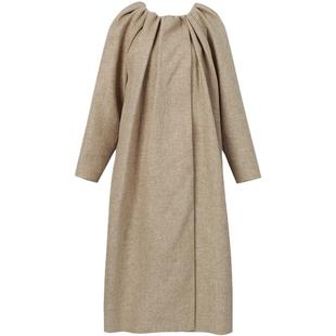 CALVINLUO 领口褶皱廓形毛呢大衣 24春夏 新品 米驼色