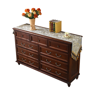 花韵染桌旗轻奢高端新中式茶席桌布电视柜斗柜盖布餐桌布美式复古