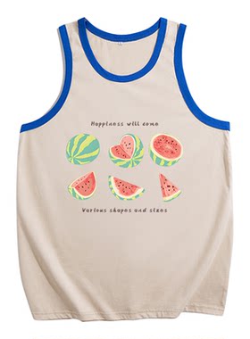 夏季西瓜纯棉背心男女健身复古