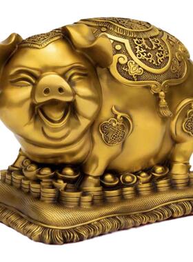铜猪摆件纯铜生肖猪福字元宝吉祥猪客厅办公室桌面金猪存钱罐大号