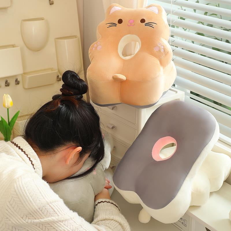 夏季猫咪冰丝午睡枕趴睡枕小学生教室午休枕头桌上抱枕办公室神器