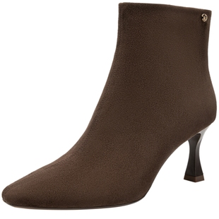 【静音系列】千百度羊皮细高跟弹力靴袜靴女百搭冬季气质短靴子