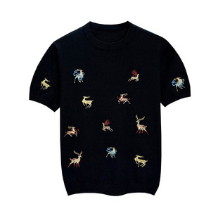 夏季时尚修身男士短袖t恤2026新款 高级感短袖男款刺绣针织衫上衣