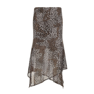 gusty美式街头辣妹风高腰豹纹不规则网纱半身裙御姐通勤显瘦裙子