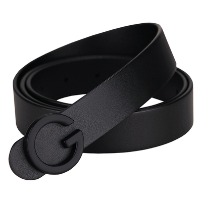 头层平滑扣黑白色韩国牛仔风皮带