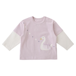 女宝宝T恤2026春季新款儿童假两件休闲衣服幼儿长袖春装女童上衣