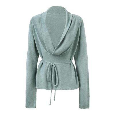 拉夏贝尔收腰系带荡领针织罩衫女