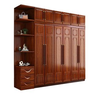 现代中式实木衣柜3456门六门实木衣橱花梨木雕花卧室对开门大衣柜