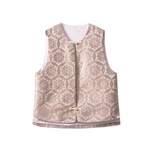 SILVIYE溯也 100%桑蚕丝宋锦提花新中式真丝马甲国风圆领背心上衣