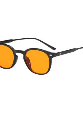 韩版复古橘黄色墨镜女ins网红韩流男士开车太阳镜配近视小脸眼镜