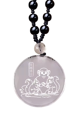 宋韶光大师2026马年吉祥物生肖属龙鼠猴喜合白水晶吊坠礼品