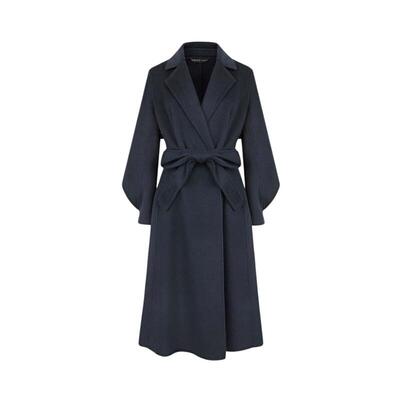 s.deer赫本风泡泡袖修身毛呢大衣