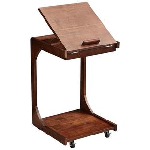 全友家居复古风橡胶木可移动实木边几中古风家用置物架阅读桌KD