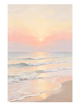 奶油风日出纯手绘油画玄关装饰画