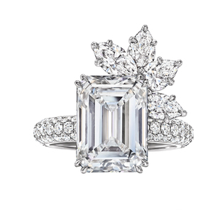 定做海瑞18K白金镶嵌祖母绿培育钻戒莫桑钻戒指环女式温斯顿同款