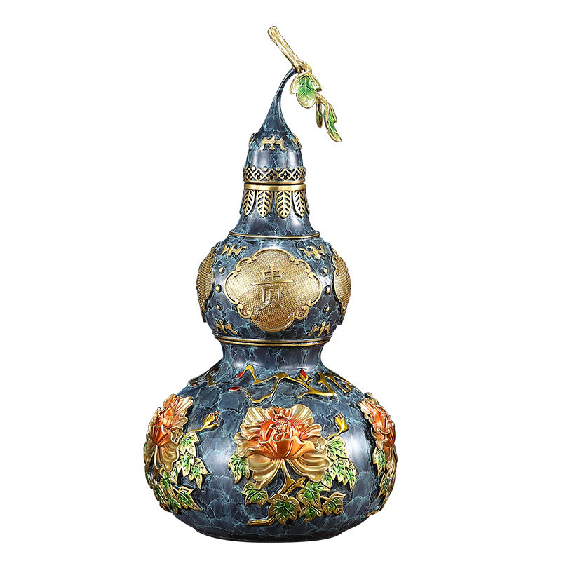 花开富贵吉祥黄铜葫芦摆件家居客厅酒柜玄关装饰品乔迁开业礼品