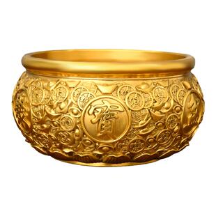 铜聚宝盆摆件纯铜存钱罐金钱元宝聚宝盆黄铜米缸家居办公室装饰