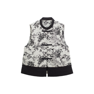 忘城N887座/浮花梦影/秋冬新款3M雪丽棉夹棉保暖黑白提花中式马甲