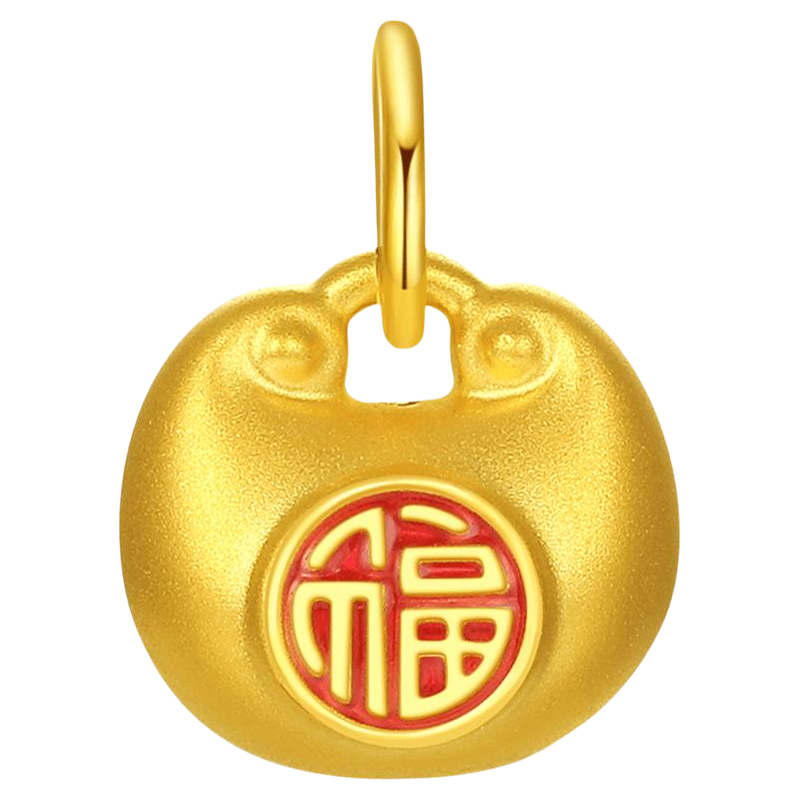 潮宏基金坨坨足金挂坠黄金吊坠转运串珠小胖福锁包福锁硬金礼物