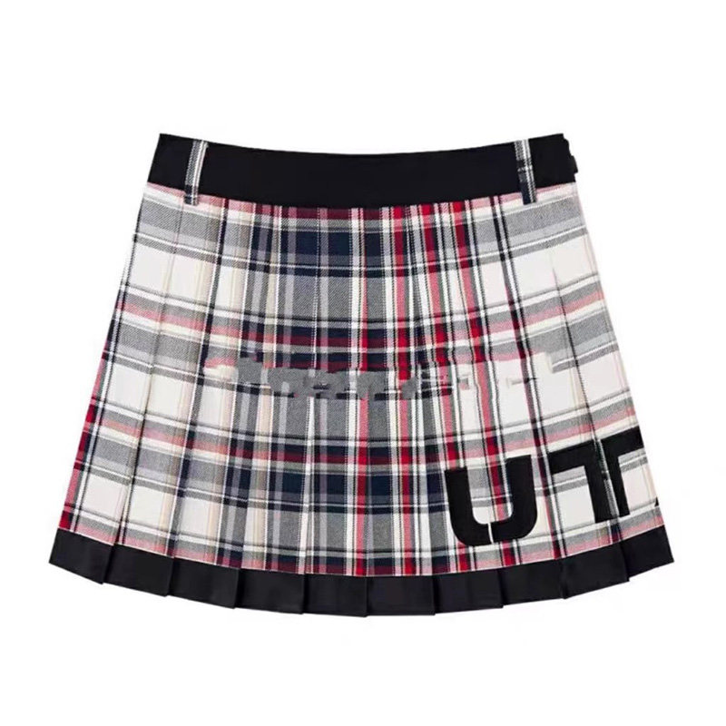 女士高尔夫球服韩国25春夏golf字标格子百褶半身裙防走光运动短裙