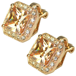 复古气质仿红宝石水晶潮人方钻法式百搭简约耳夹无耳洞耳钉耳饰女