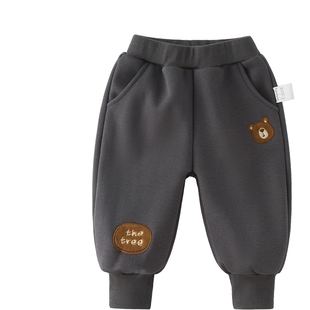 儿童裤子加绒女童秋冬萌趣束脚卫裤男童冬款保暖运动长裤宝宝冬季