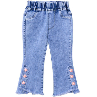 女童牛仔裤春秋1女宝宝4宽松阔腿喇叭裤3岁女宝软牛仔2洋气长裤