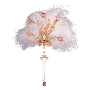 古风汉服造型凤冠白色羽毛精致手工流苏额饰发冠cos嫦娥仙子头冠