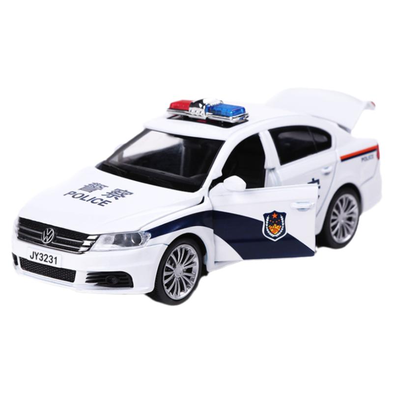 嘉业1:32仿真大众朗逸公安警车六开门声光回力合金车模型儿童玩具