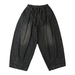 XBRO日系古着磨旧肥腿胖子裤子廓形哈伦裤遮肉显瘦牛仔裤阔腿裤男