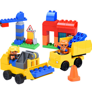 大颗粒积木汽车火车玩具男孩儿童益智工程车飞机车轮场景3-6岁