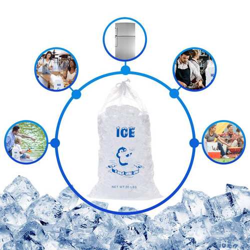 现货20磅抽绳冰袋塑料袋包装PE抽束绳冰块包装袋冰袋透明口冰块
