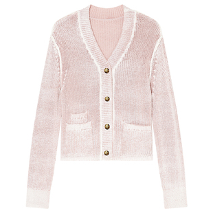 Goodland美地女装香芋粉v领针织开衫宽松2025冬新款LC35506370