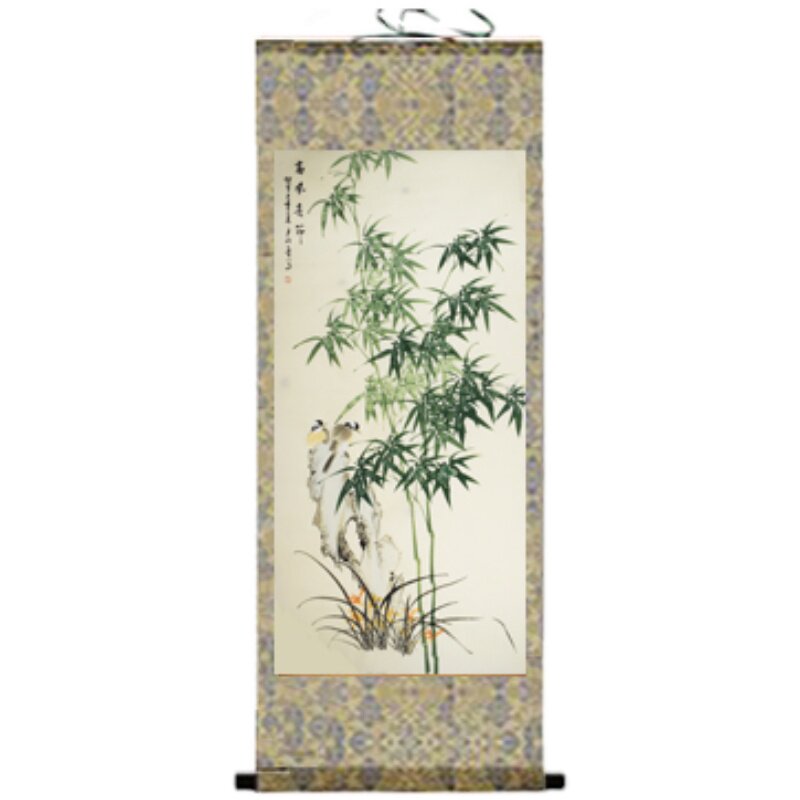 竖版办公室竹报平安风水花鸟画