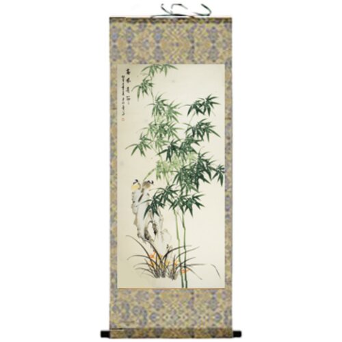 客厅竖版花鸟画竹子画装饰画办公室竹报平安挂画字画新款卷轴挂画